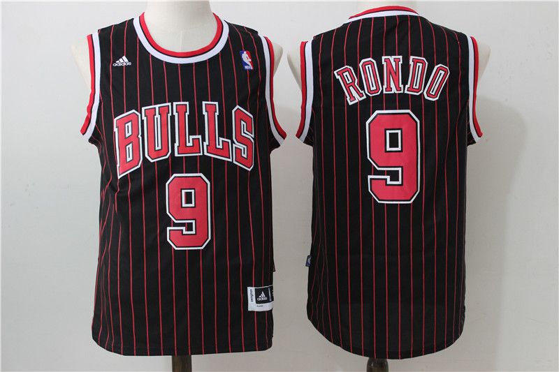 Men Chicago Bulls #9 Rondo Black red stripe Adidas NBA Jersey